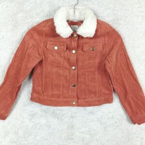 Max Studio Girls Jacket Corduroy Button Front Burnt Orange Sherpa M (7/8)‎ New